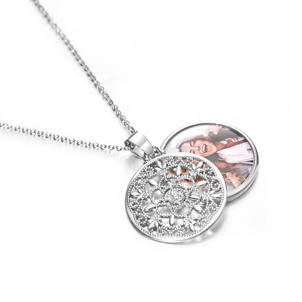 Collier Photo Personnalisé, Médaillon Rond Pivotant Orné, Cadeaux De Couple - soufeelfr