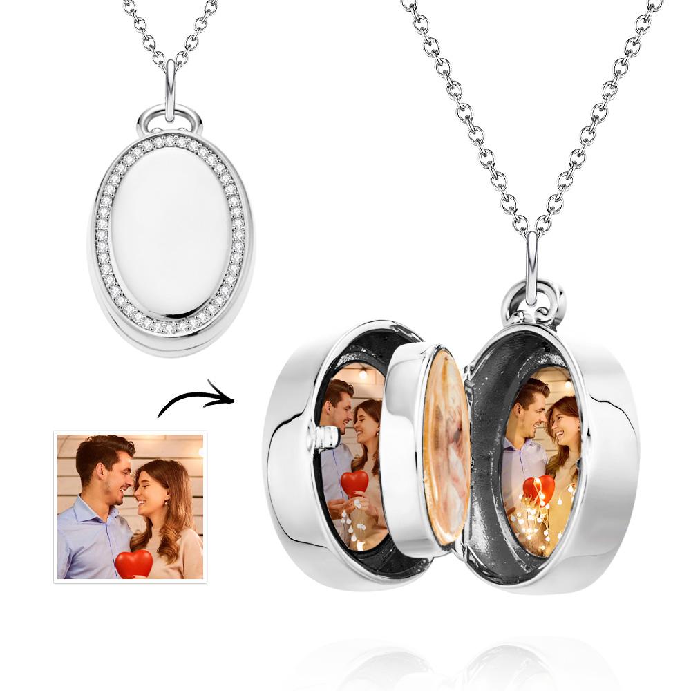 Médaillon Ovale Photo Collier Personnalisé Rétro Memorial Photo Pendentif Cadeau Pour Elle - soufeelfr