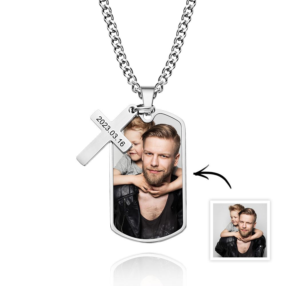 Collier Personnalisé Pour Homme Photo Personnalisée Et Collier De Gravure Pour Cadeau De Père Pour Cadeau D'anniversaire De Petit Ami - soufeelfr