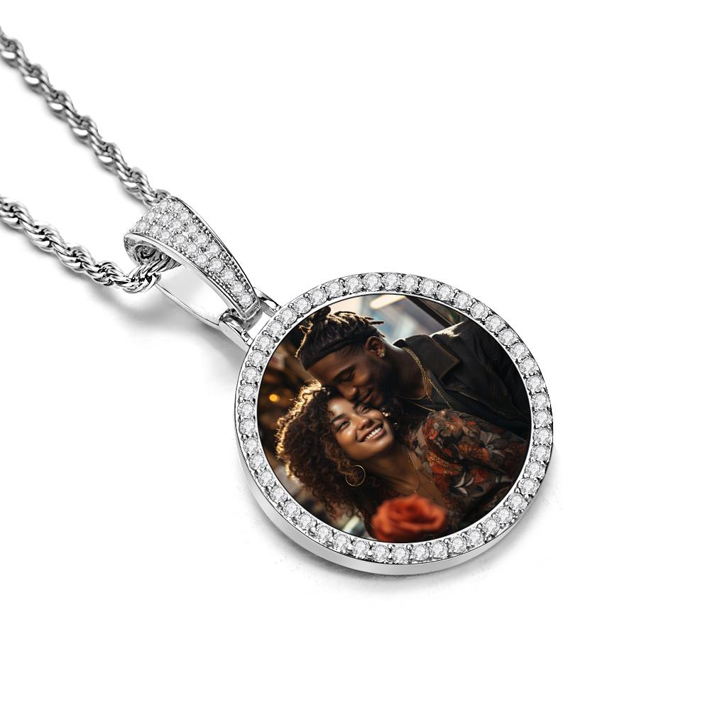 Collier Et Pendentif Cercle Photo Sur Mesure Grand Pendentif Rond Hip Hop Glacé Bijoux En Zircone Cubique Cadeau Pour Lui - soufeelfr