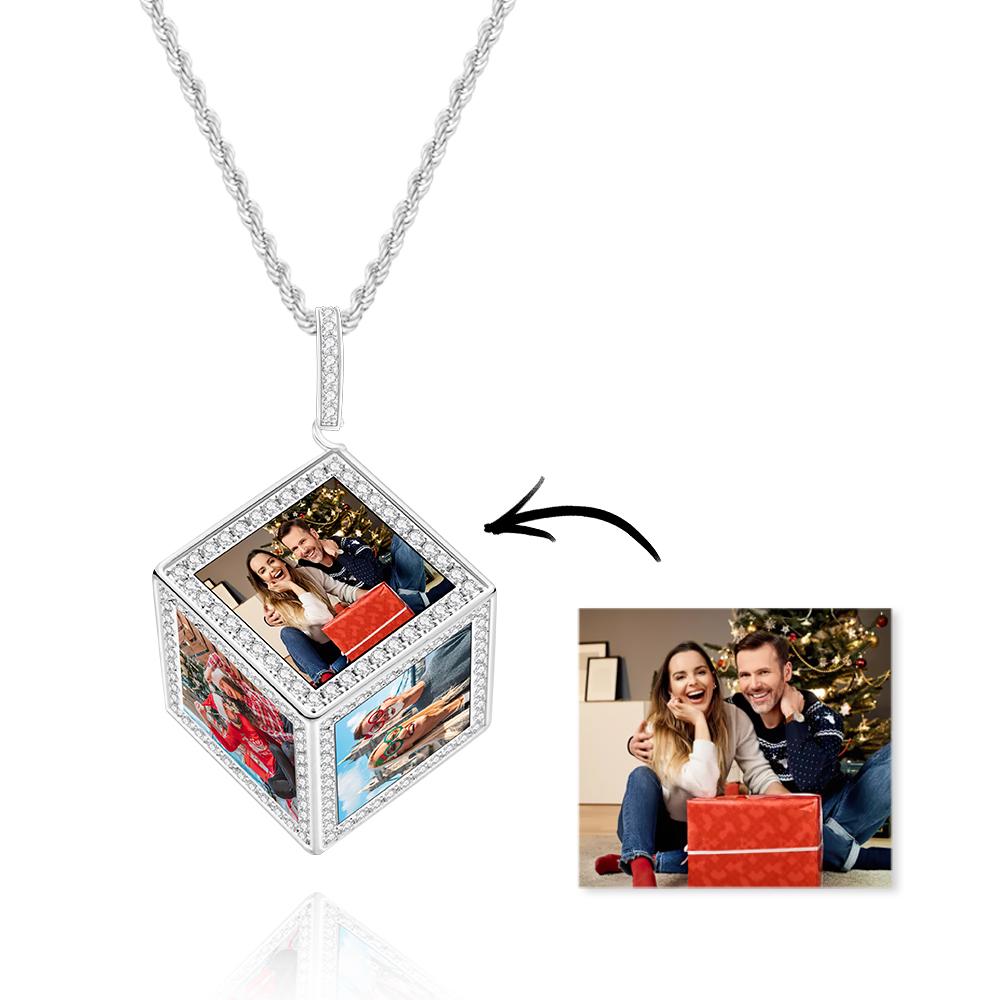 Collier Photo Personnalisé Cube Strass Cadeaux Commémoratifs
