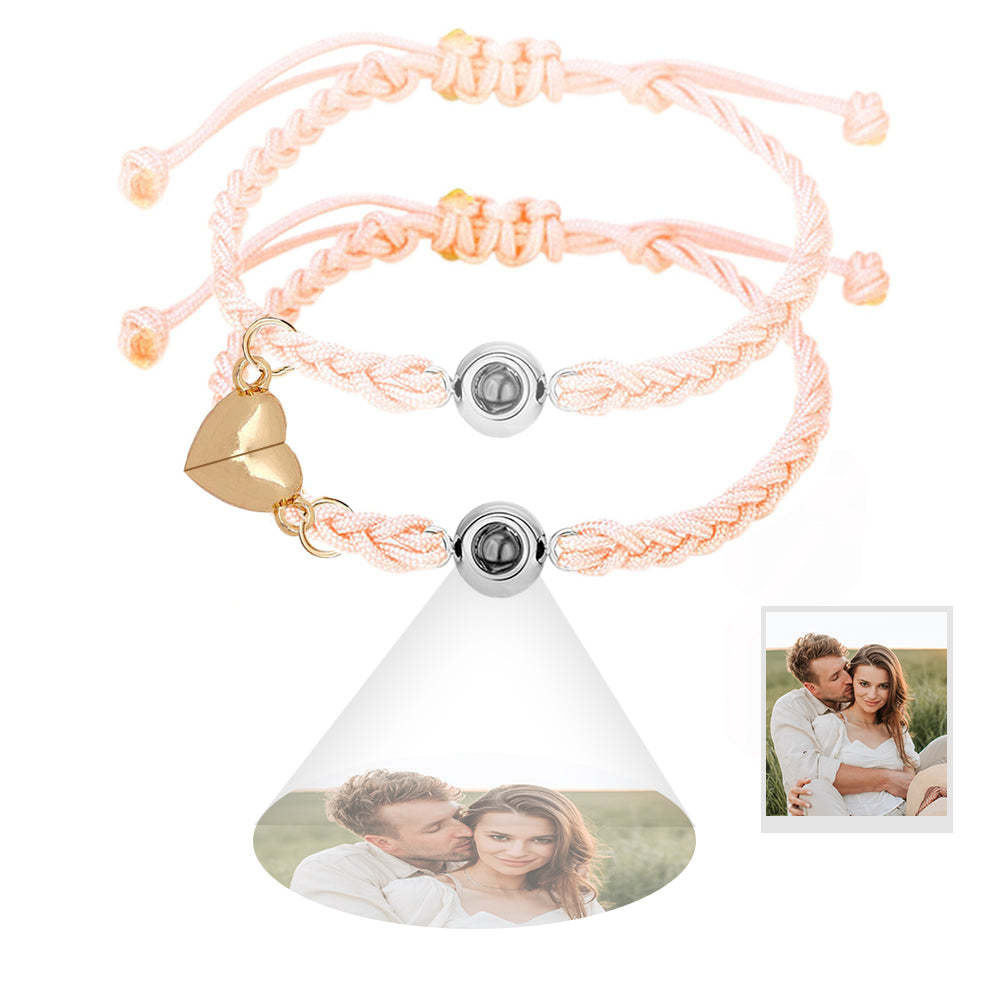 Cadeau Personnalisé De Bracelet Magnétique De Coeur Tissé Simple De Bracelet De Projection De Photo Pour Le Couple - soufeelfr