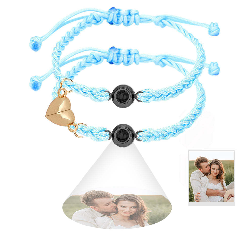 Cadeau Personnalisé De Bracelet Magnétique De Coeur Tissé Simple De Bracelet De Projection De Photo Pour Le Couple