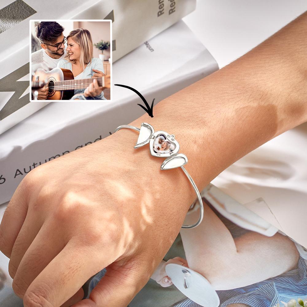 Bracelet Personnalisé Bracelet Photo Gravé Personnalisé Cadeau De Bracelet Médaillon Photo Coeur Sculpté Pour Elle
