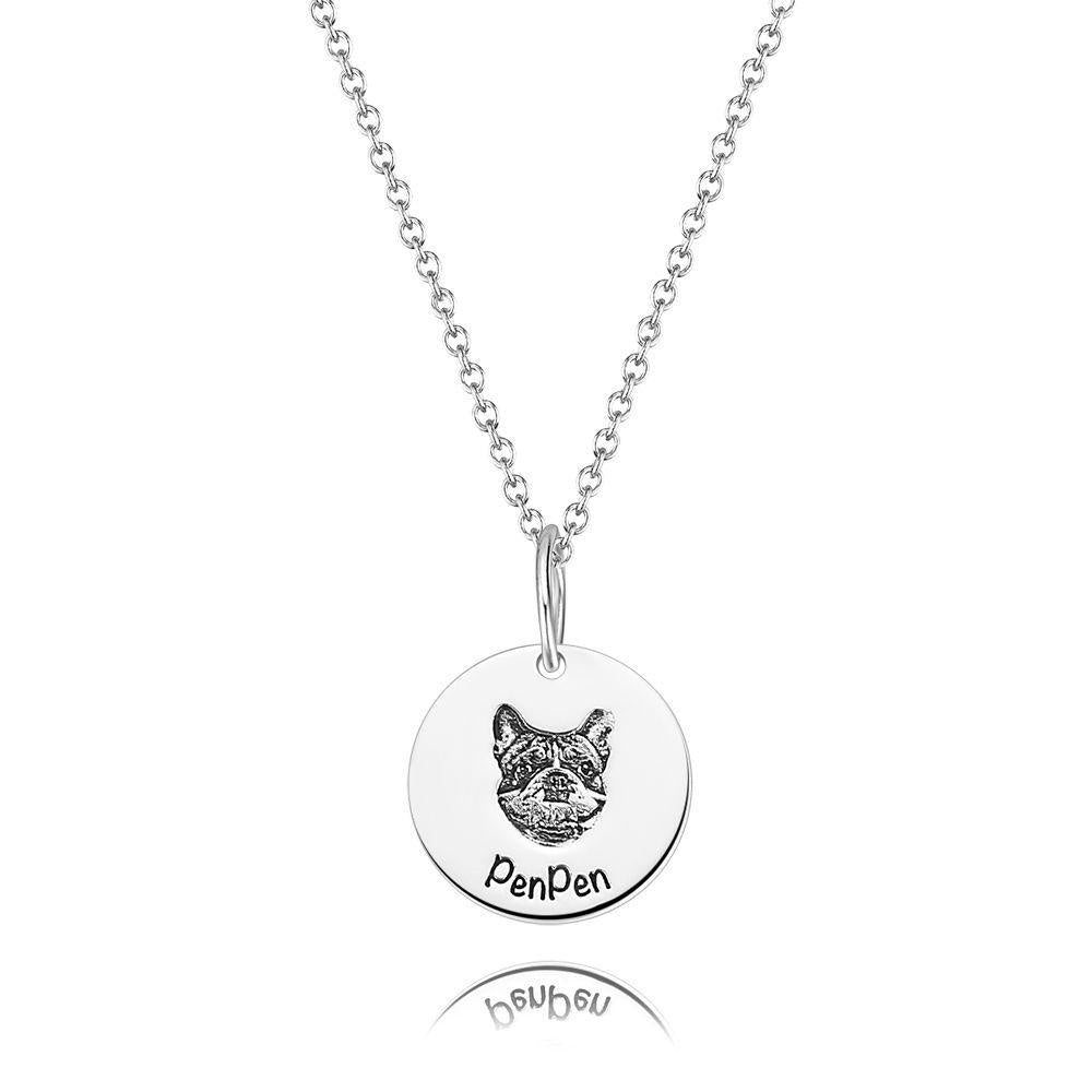 Collier Avec Cadre En Forme De Gravure Ronde, Bijoux Avec Cadre Personnalisés Plaqués Platine - Argent