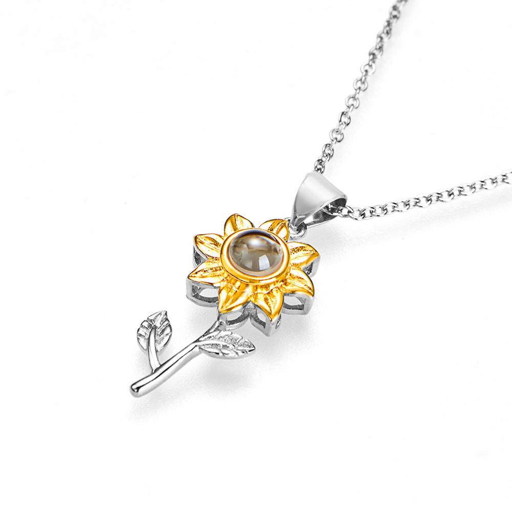 Collier De Projection De Tournesol Stéréoscopique En Argent Pendentif Photo Commémoratif Personnalisé Meilleur Ami Cadeau - soufeelfr