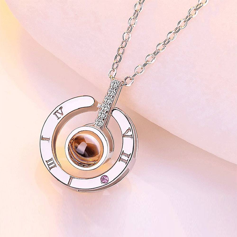 Collier Je T'aime En 100 Langues Collier Avec Photo, Forme Ronde, Argent