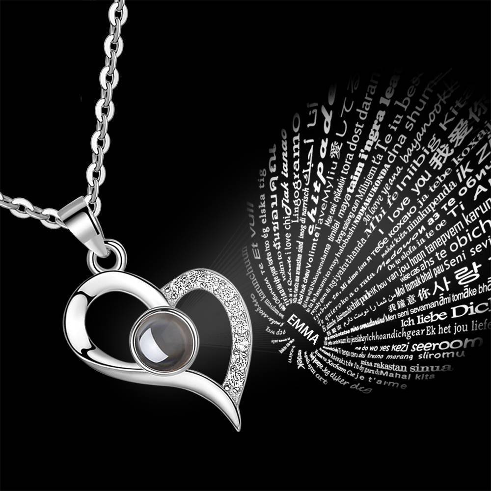 Je T'aime Collier En 100 Langues Collier Gravé Projection Love Your Heart Silver