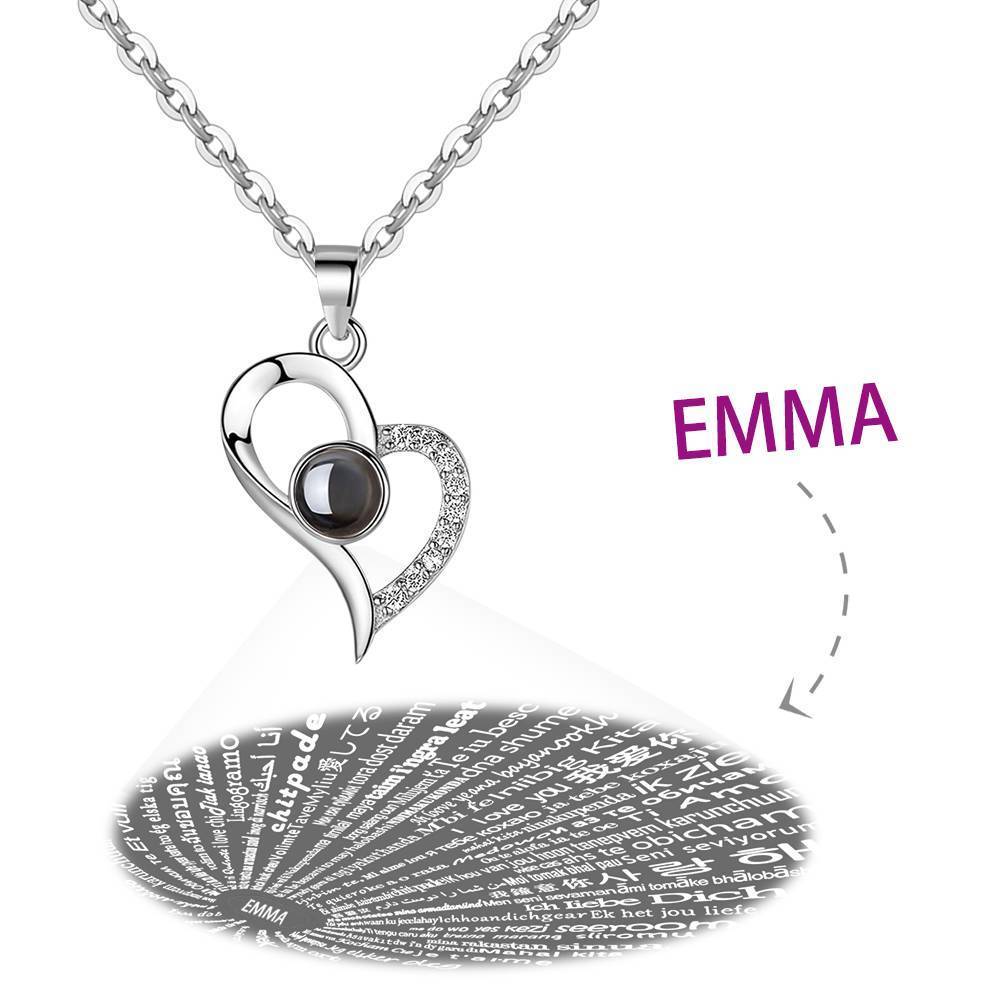 Je T'aime Collier En 100 Langues Collier Gravé Projection Love Your Heart Silver