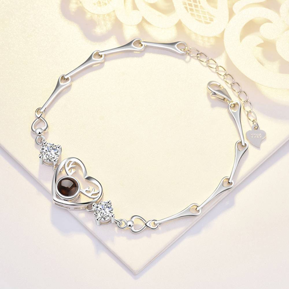 Bracelet Personnalisé Je T'aime En 100 Langues Bracelet Argent Projection Gravé C?ur Avec Antlers