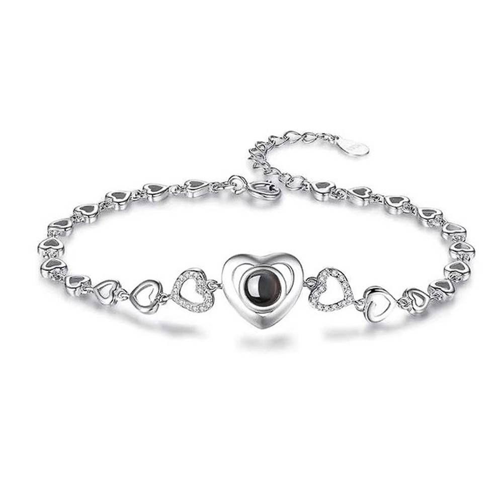 Bracelet Personnalisé Je T'aime En 100 Langues Bracelet Photo Projection Gravé Cadeau Parfait Argent
