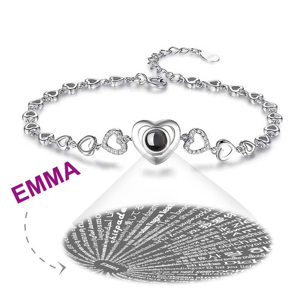 Bracelet Personnalisé Je T'aime En 100 Langues Bracelet Photo Projection Gravé Cadeau Parfait Argent
