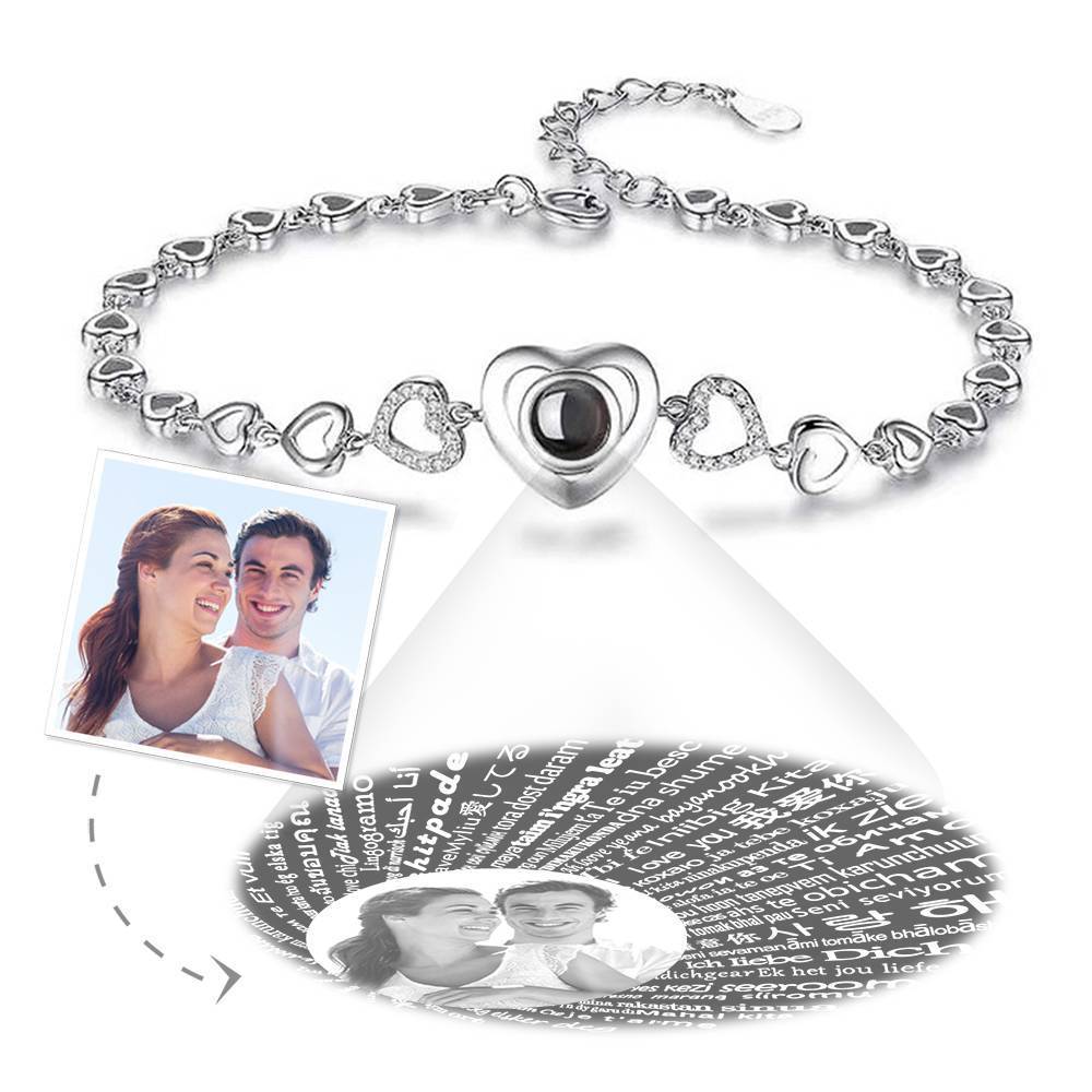 Bracelet Personnalisé Je T'aime En 100 Langues Bracelet Photo Projection Gravé Cadeau Parfait Argent