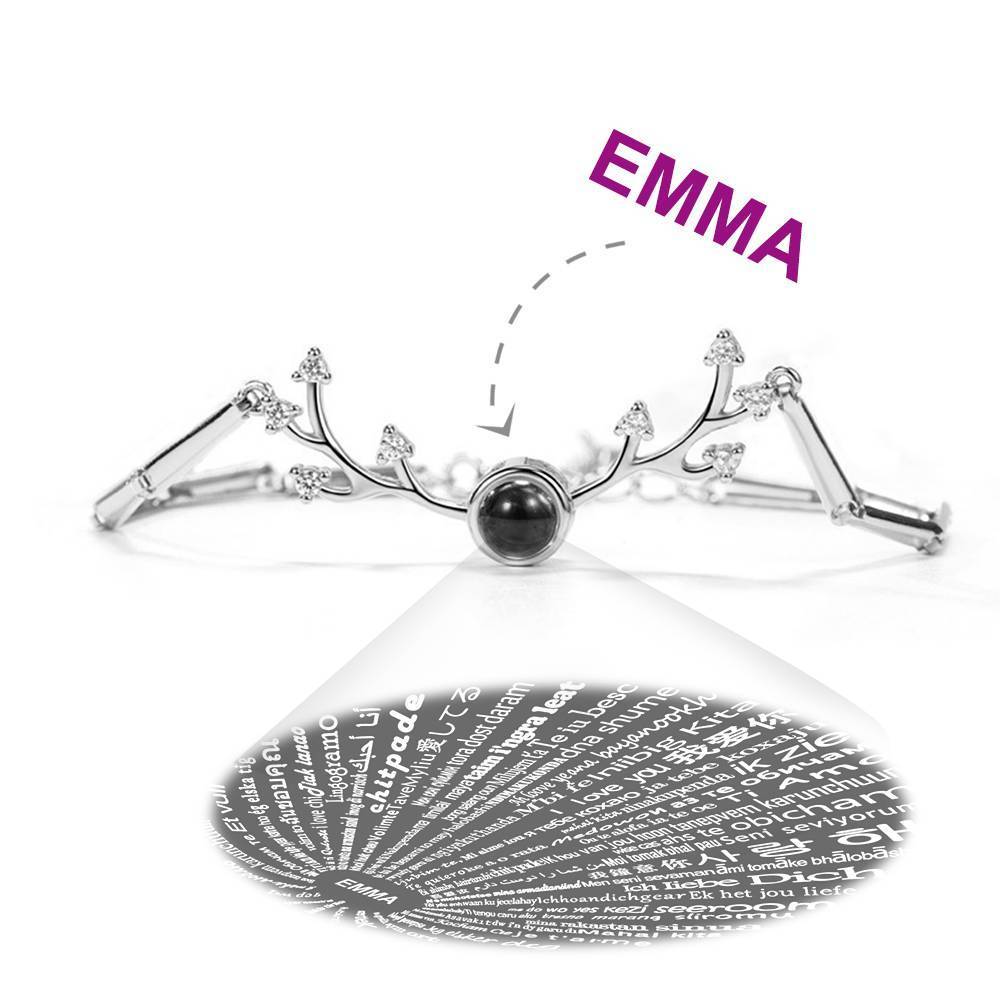 Bracelet Personnalisé Je T'aime En 100 Langues Bracelet Argent Projection Gravé Antlers