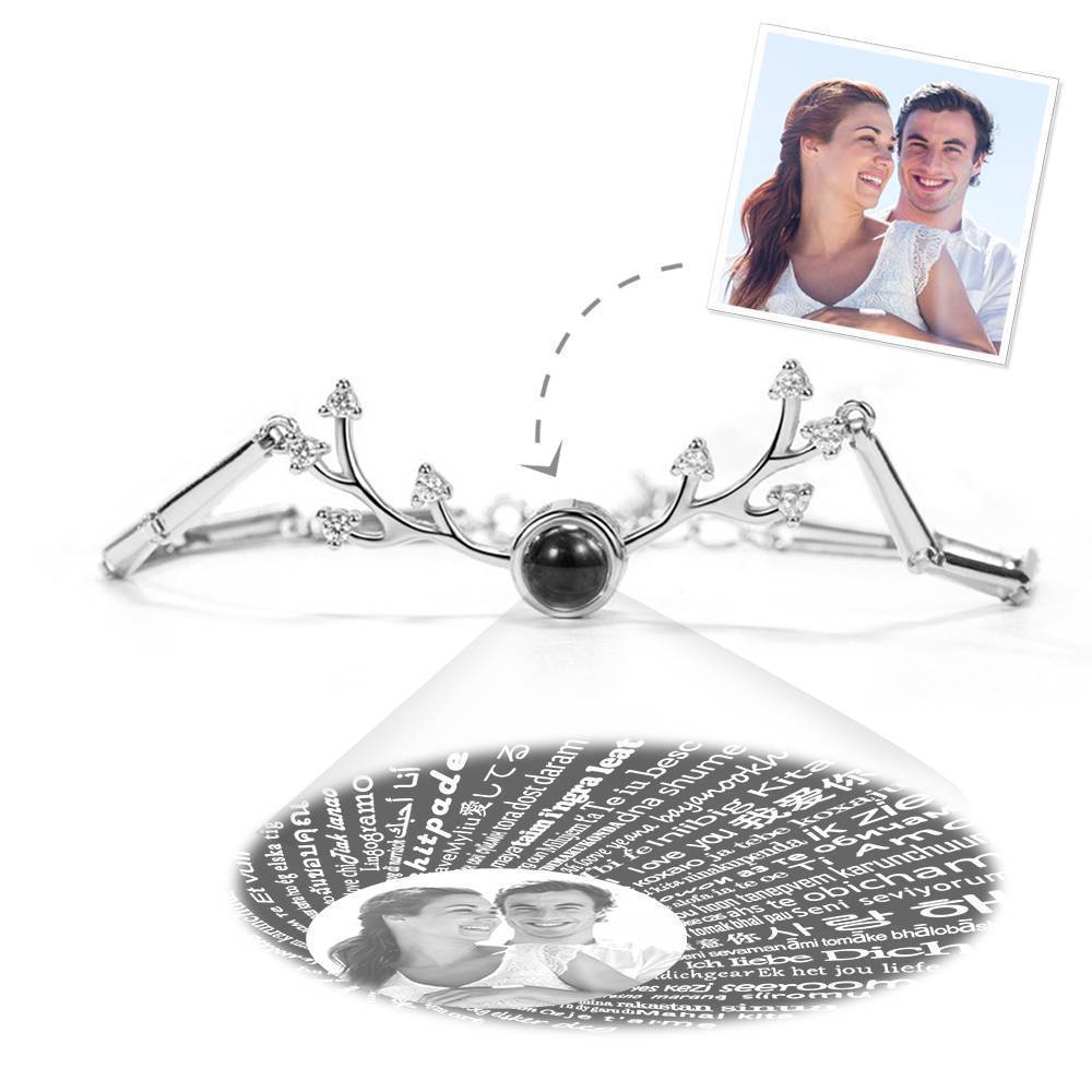 Bracelet Personnalisé Je T'aime En 100 Langues Bracelet Argent Photo Projection Gravé Antlers