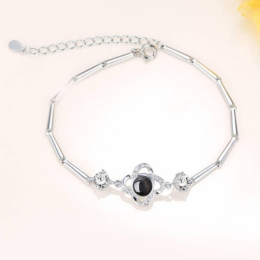 Bracelet Personnalisé Je T'aime En 100 Langues Bracelet Argent Projection Gravé Trèfle à Quatre Feuilles