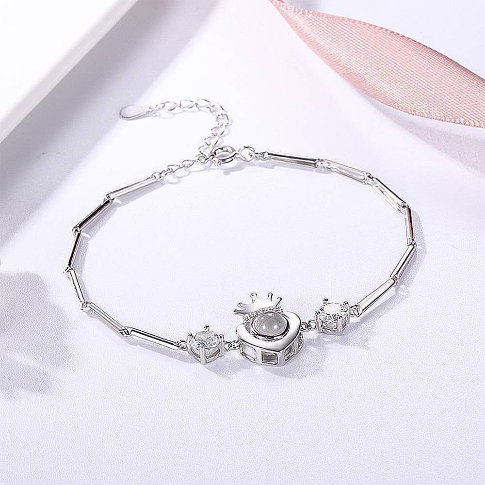 Bracelet Personnalisé Je T'aime En 100 Langues Bracelet Argent  Projection Gravé Couronne Avec C?ur