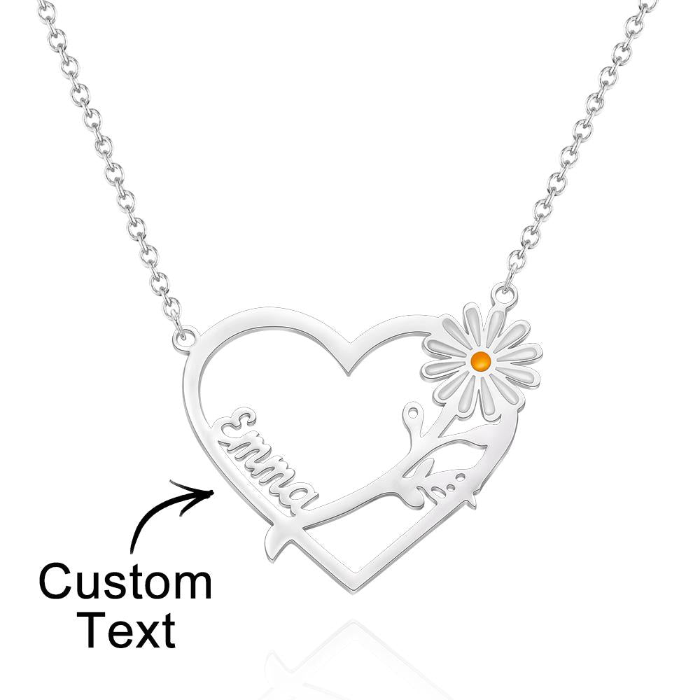 Collier Gravé Personnalisé Marguerite En Forme De Coeur Nom Collier Cadeau Pour Elle - soufeelfr