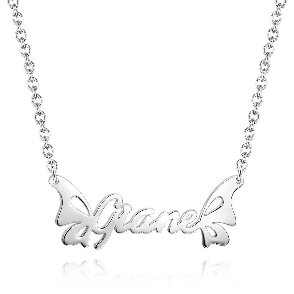 Collier Prenom Collier Prénom  Personnalisé, Collier Papillon - Argent