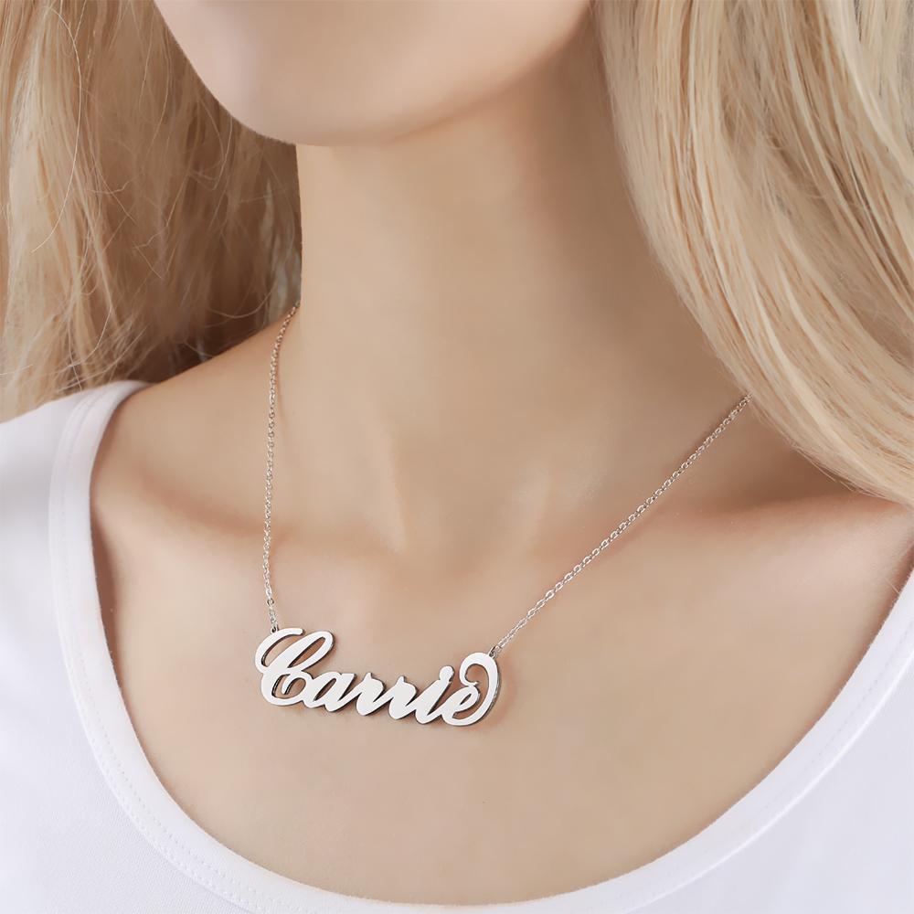 Collier Prenom Collier Personnalisé Prénom Grand , Grande Taille, Cadeau Personnalisé Pour Elle Plaquée Platine - Argent
