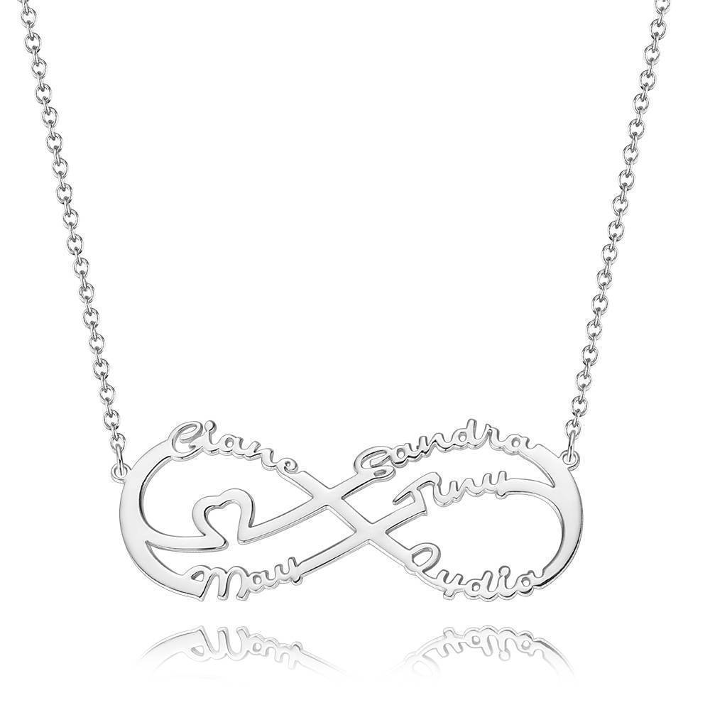 Collier Prenom Collier Prénom  Coeur Infini  Trois Noms, Cadeau De Pour Naman Platiné - Argent