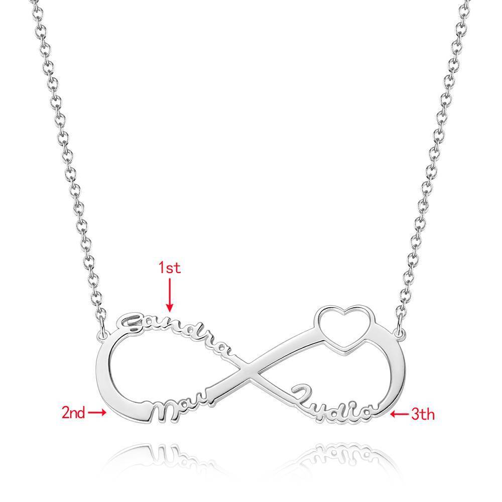 Collier Prenom Collier Prénom  Coeur Infini  Trois Noms, Cadeau De Pour Naman Platiné - Argent