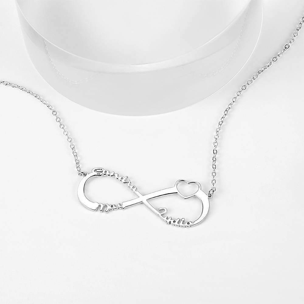 Collier Prenom Collier Prénom  Coeur Infini  Trois Noms, Cadeau De Pour Naman Platiné - Argent