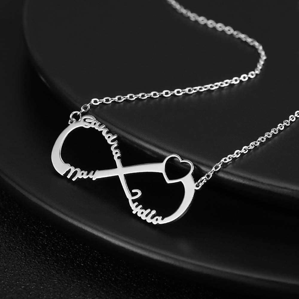 Collier Prenom Collier Prénom  Coeur Infini  Trois Noms, Cadeau De Pour Naman Platiné - Argent