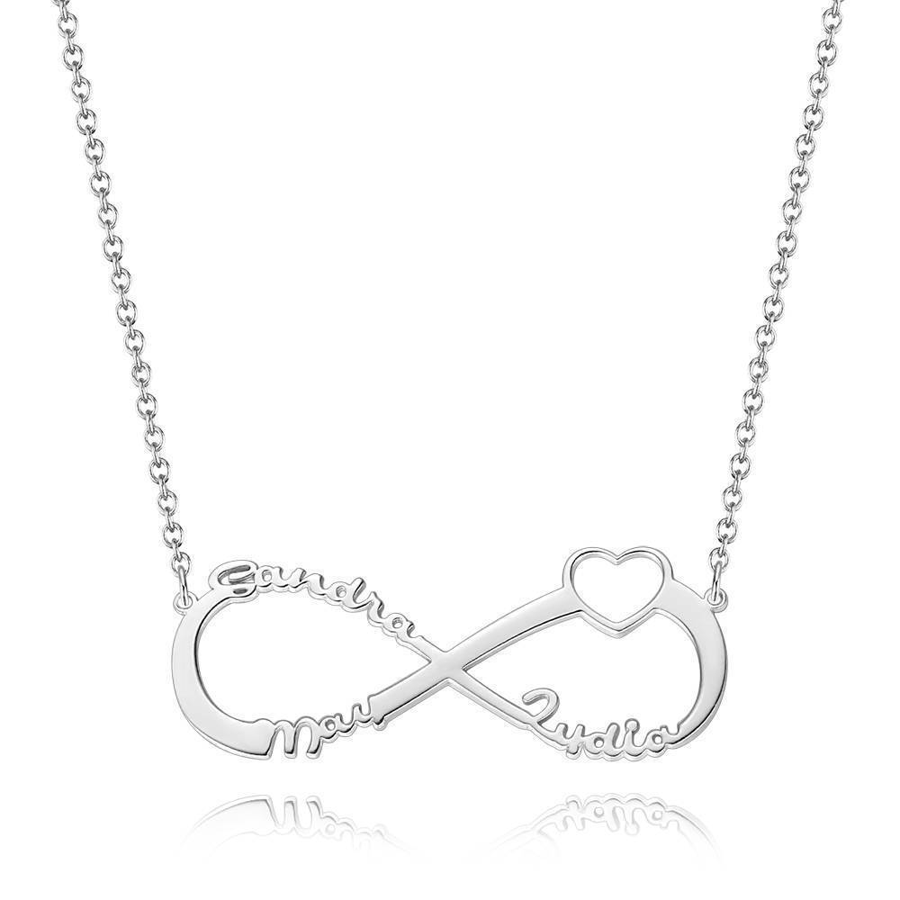 Collier Prenom Collier Prénom  Coeur Infini  Trois Noms, Cadeau De Pour Naman Platiné - Argent