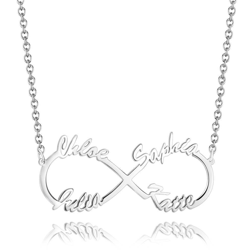 Collier Prenom Collier Prénom  Infini Quatre Noms Plaqué Platine, Cadeau Parfait