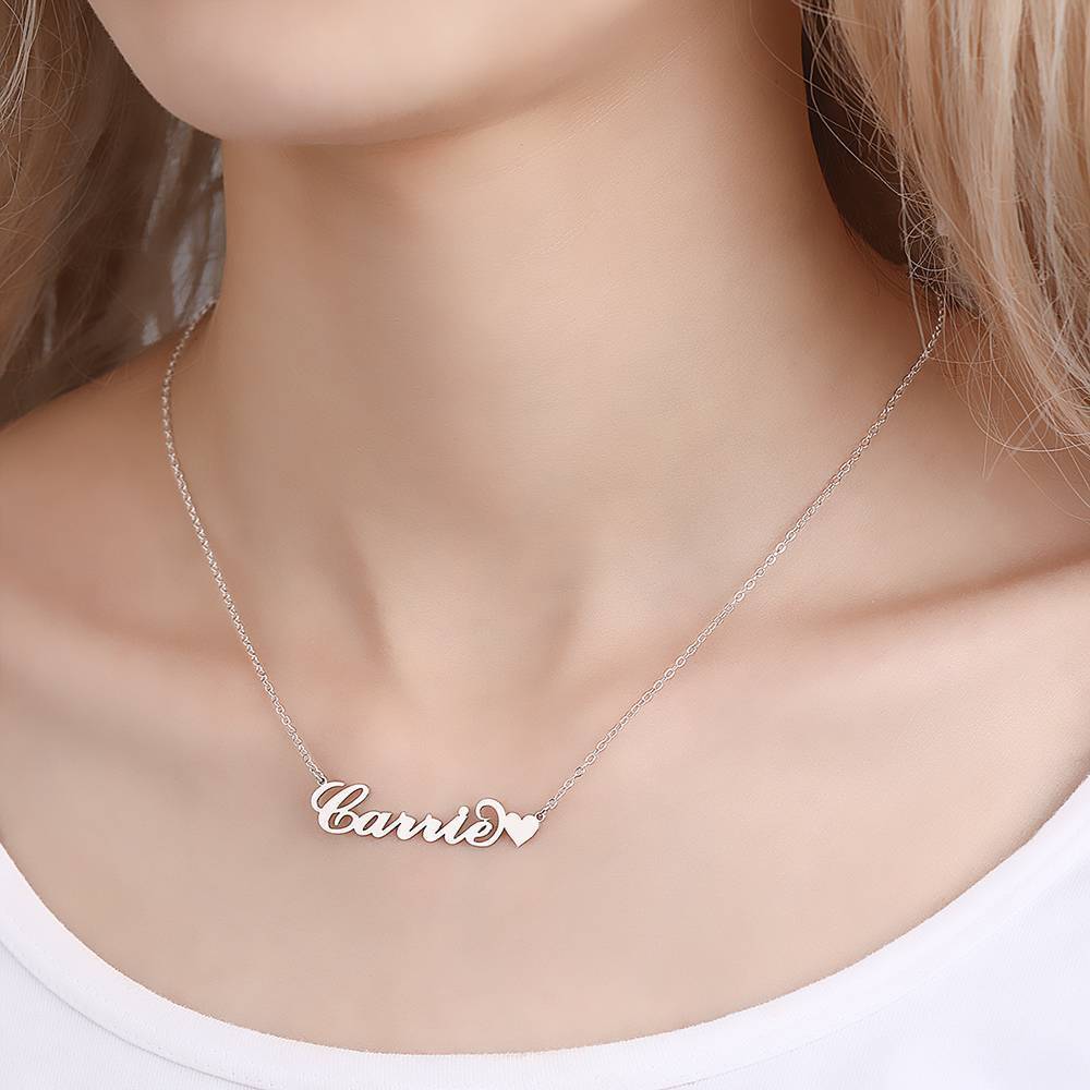 Collier Prenom Collier Nom Carrie Avec Petit C?ur Platine Plaqué