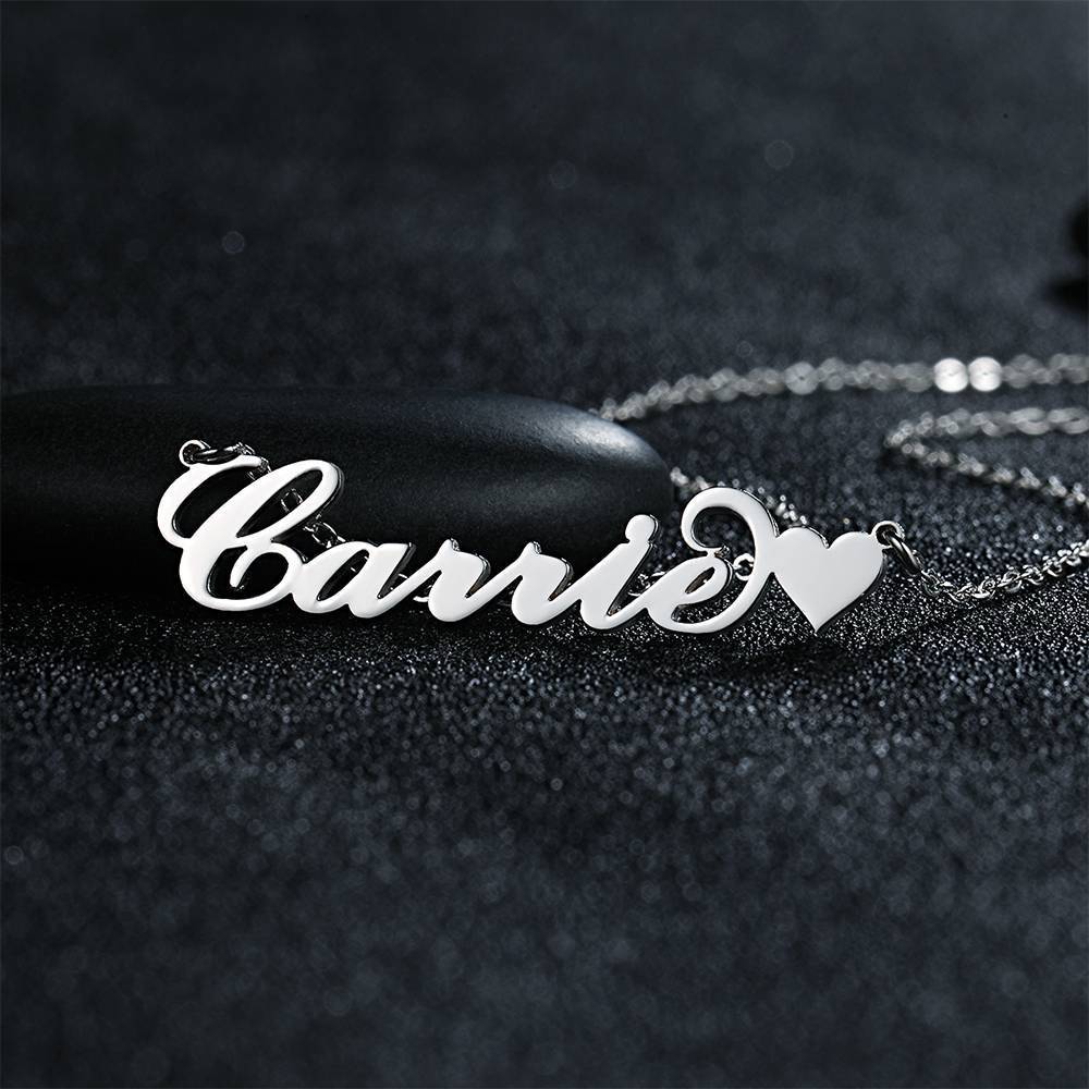 Collier Prenom Collier Nom Carrie Avec Petit C?ur Platine Plaqué