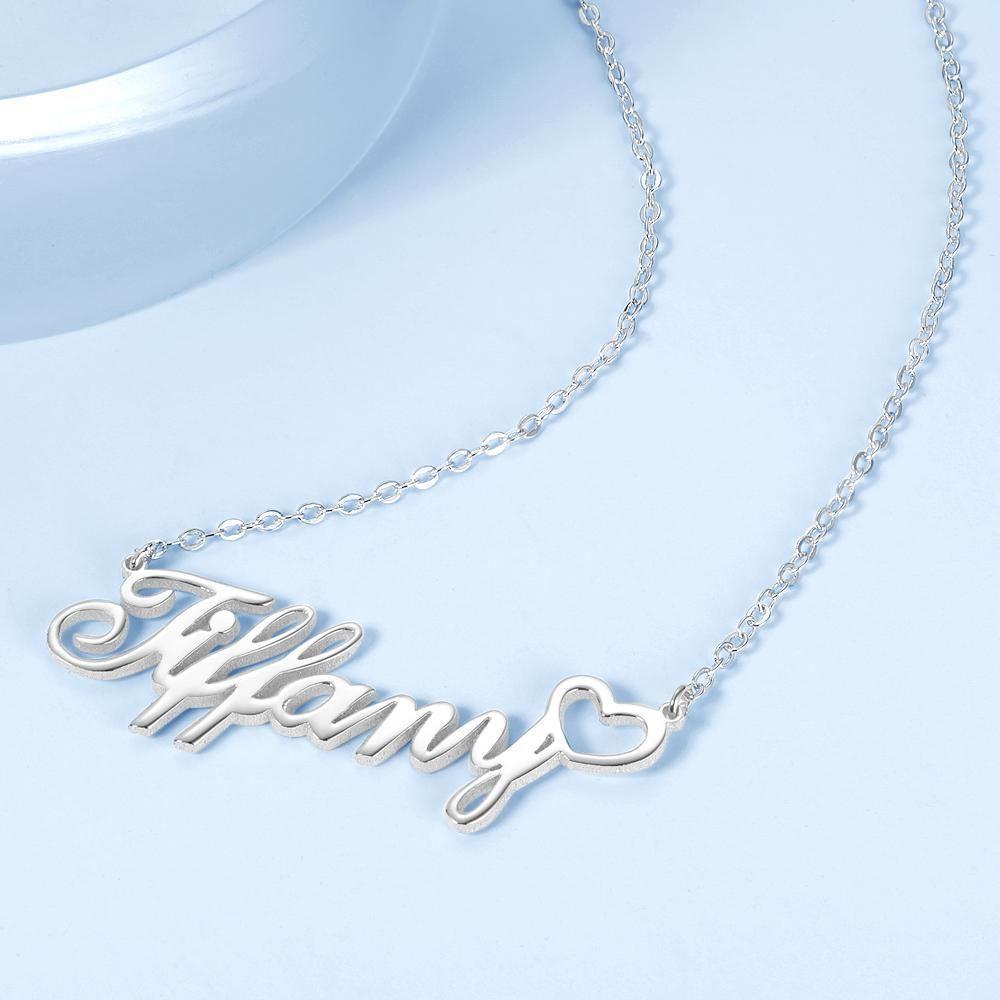 Collier Prenom Collier Prénom Personnalisé Avec Petit Coeur, Cadeaux Pour Elle Argent Plaqué Platine