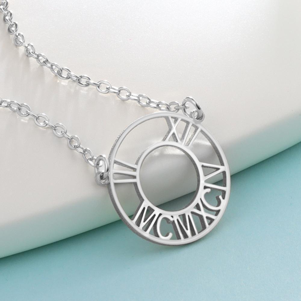 Collier Prenom Collier Chiffre Romain Collier Date Personnalisé Cadeaux Commémoratifs Plaqué Platine