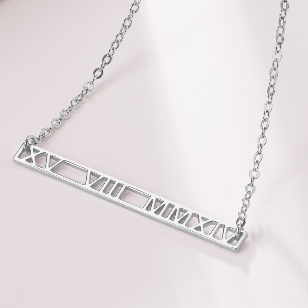 Collier Prenom Collier Chiffre Romain Collier Barre De Date Personnalisée Cadeaux Unique Plaqué Platine