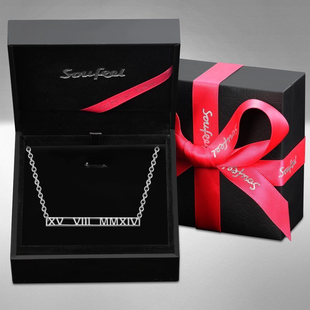 Collier Prenom Collier Chiffre Romain Collier Barre De Date Personnalisée Cadeaux Unique Plaqué Platine