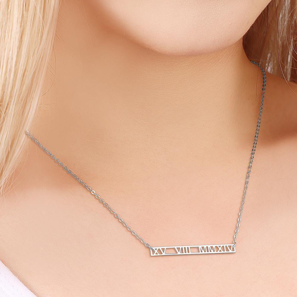 Collier Prenom Collier Chiffre Romain Collier Barre De Date Personnalisée Cadeaux Unique Plaqué Platine