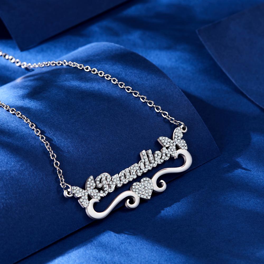 Collier Prénom Gravé Personnalisé Coeur Papillon Pétillant Cadeaux Diamant - soufeelfr