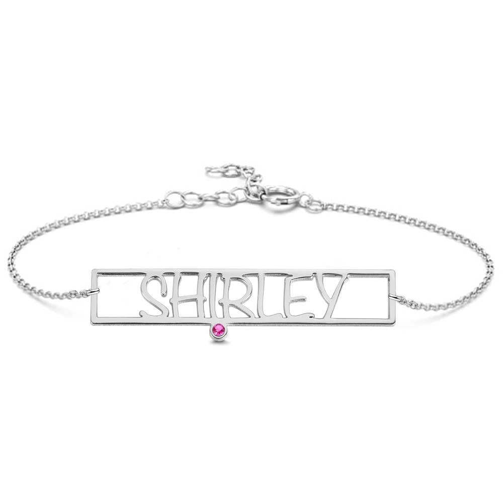 Bracelet Personnalisé Bracelet En Forme De Barre Sculptée Creuse Avec Pierre De Naissance Personnalisé, Plaqué Or Rose