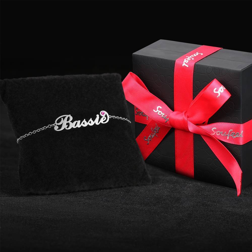 Bracelet Personnalisé Bracelet Prénom Personnalisé Avec Pierre De Naissance Personnalisée, Cadeau D'anniversaire Plaqué Platine - Argent
