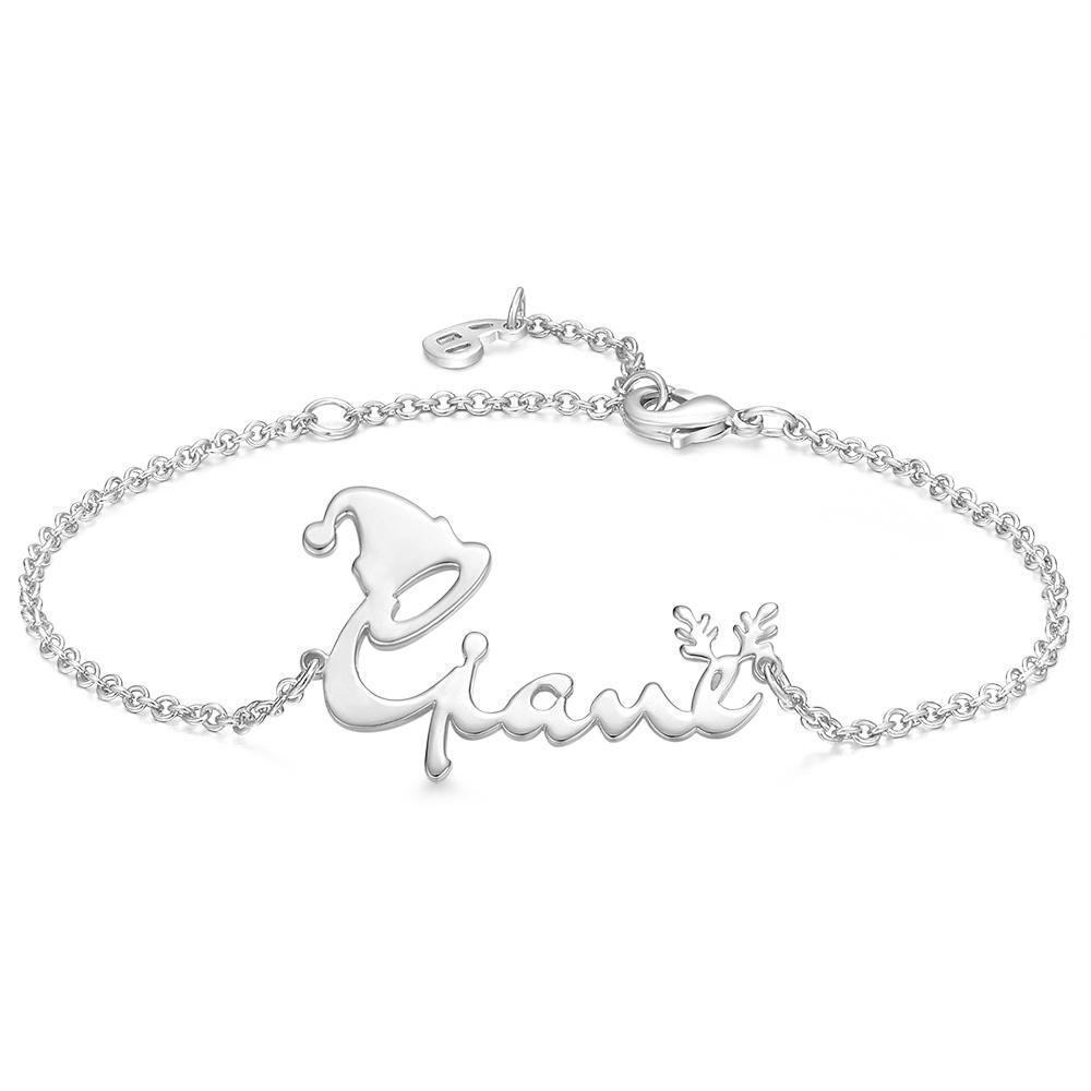 Bracelet Personnalisé Bracelet Prénom Avec Chapeau De No?l Et Bois Pour Cadeaux De No?l Cadeau Parfait Pour Elle En Argent Plaqué Or Rose