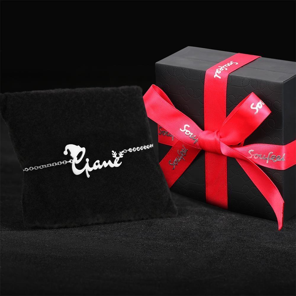 Bracelet Personnalisé Bracelet Prénom Personnalisé Avec Chapeau Et Bois De No?l Cadeau Parfait Cadeaux De No?l Argent