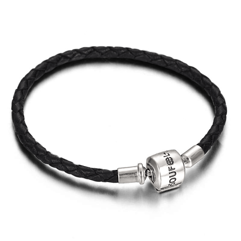 Bracelet Personnalisé Bracelet Tressé En Cuir Noir Avec Fermoir En Argent