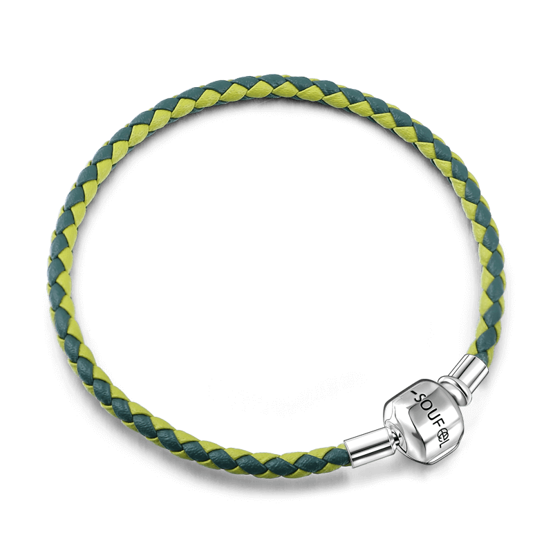 Bracelet Personnalisé Bracelet Tressé En Cuir Vert Duotone Avec Fermoir En Argent