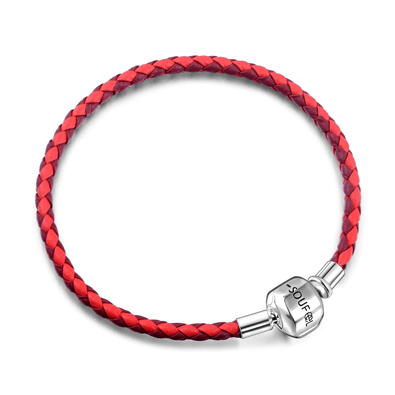 Bracelet Personnalisé Bracelet Tressé En Cuir Rouge Duotone Avec Fermoir En Argent