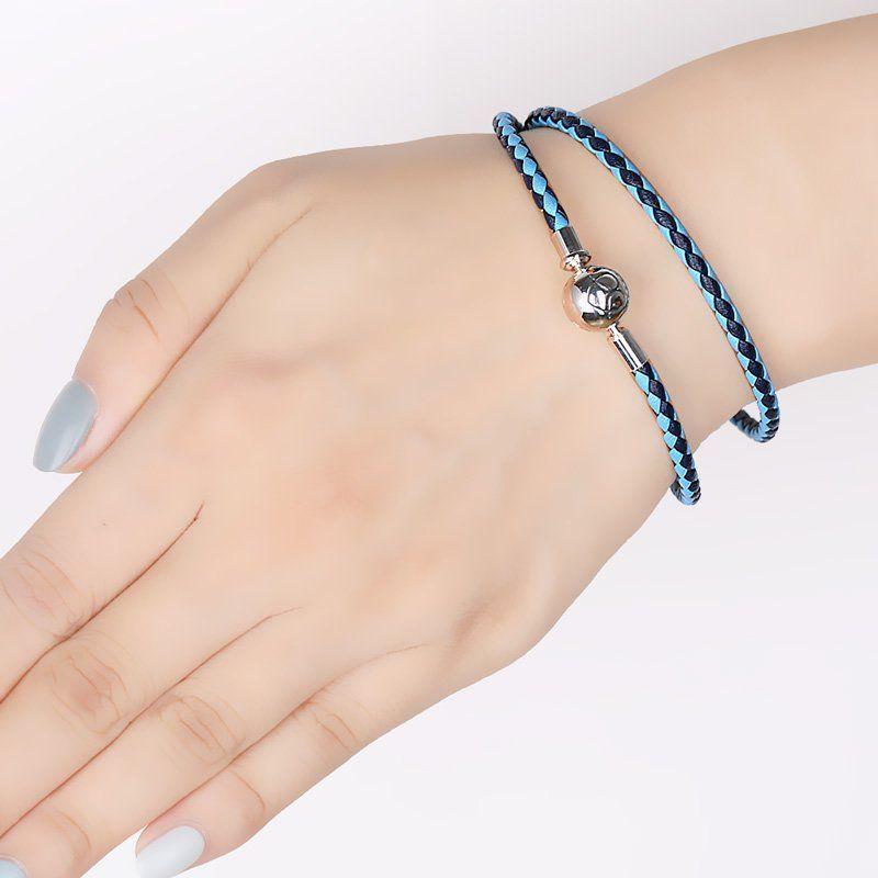 Bracelet Personnalisé Bracelet En Double Cuir Blue Argent