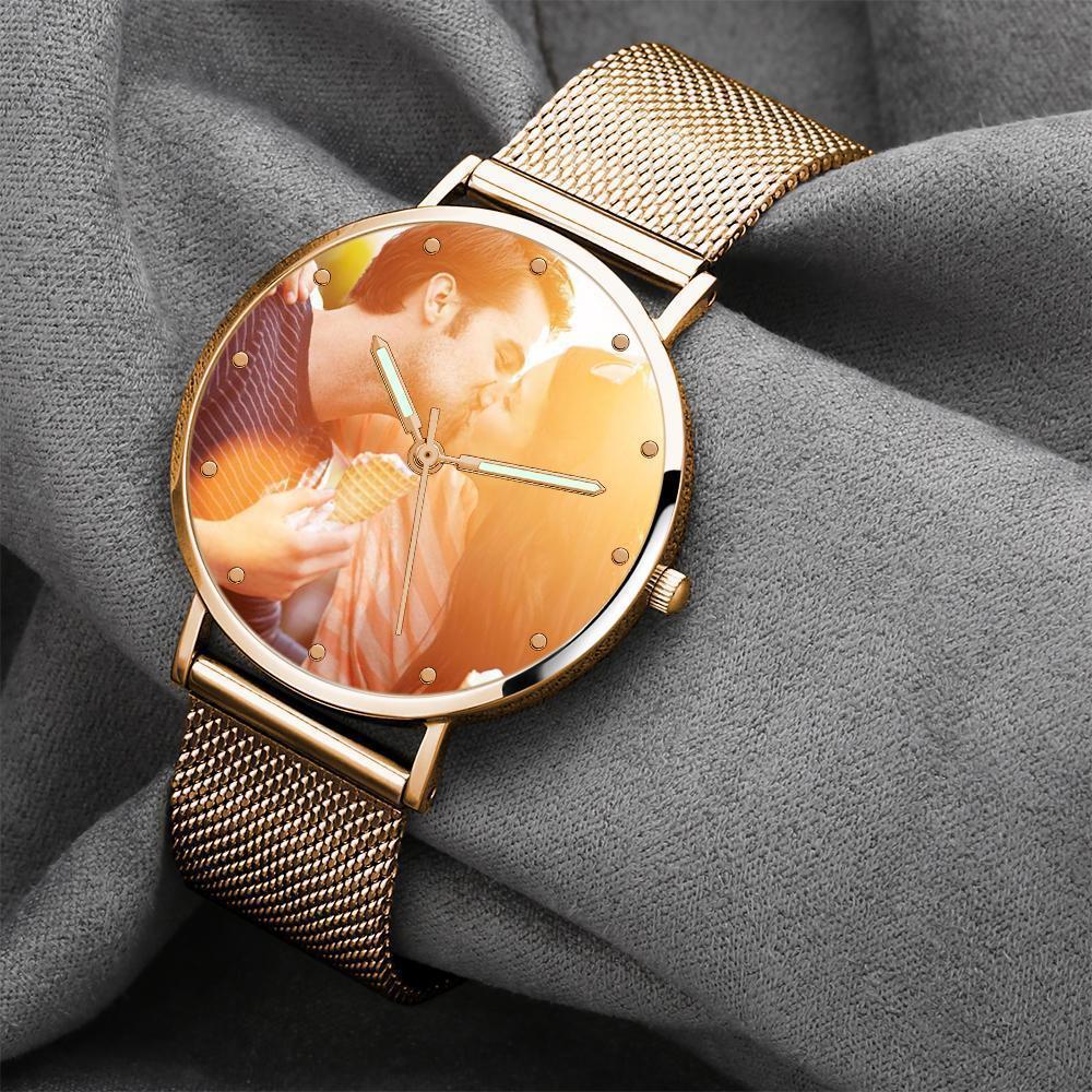 Bracelet Personnalisé Montre Photo Gravée Avec Pointeur Lumineux Bracelet En Alliage D'or Rose Montre Photo à Mon Futur Mari 40 Mm