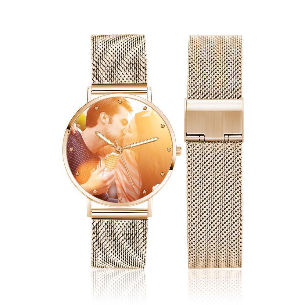 Bracelet Personnalisé Montre Photo Gravée Avec Pointeur Lumineux Bracelet En Alliage D'or Rose Montre Photo à Mon Futur Mari 40 Mm