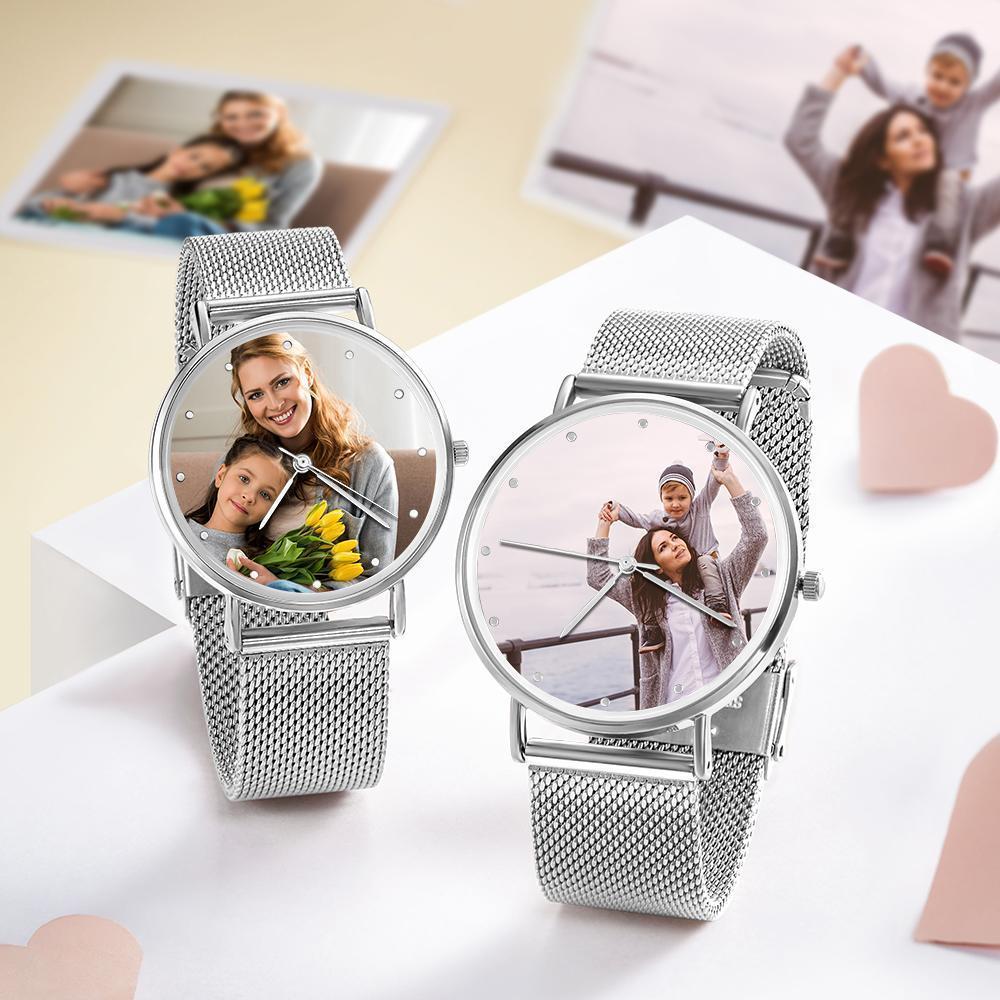 Bracelet Personnalisé Cadeaux Pour La Fête Des Mères - Montre Photo Bracelet Alliage Gravé Argent 36mm - Femme