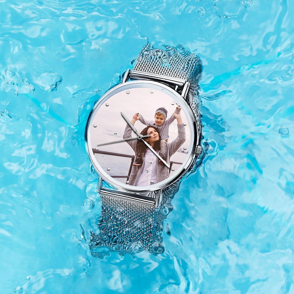 Bracelet Personnalisé Cadeaux Pour La Fête Des Mères - Montre Photo Bracelet Alliage Gravé Argent 36mm - Femme